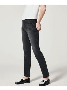 Spanx Black Faded Straight Leg Pull On Stretchy Women Size L Jeans